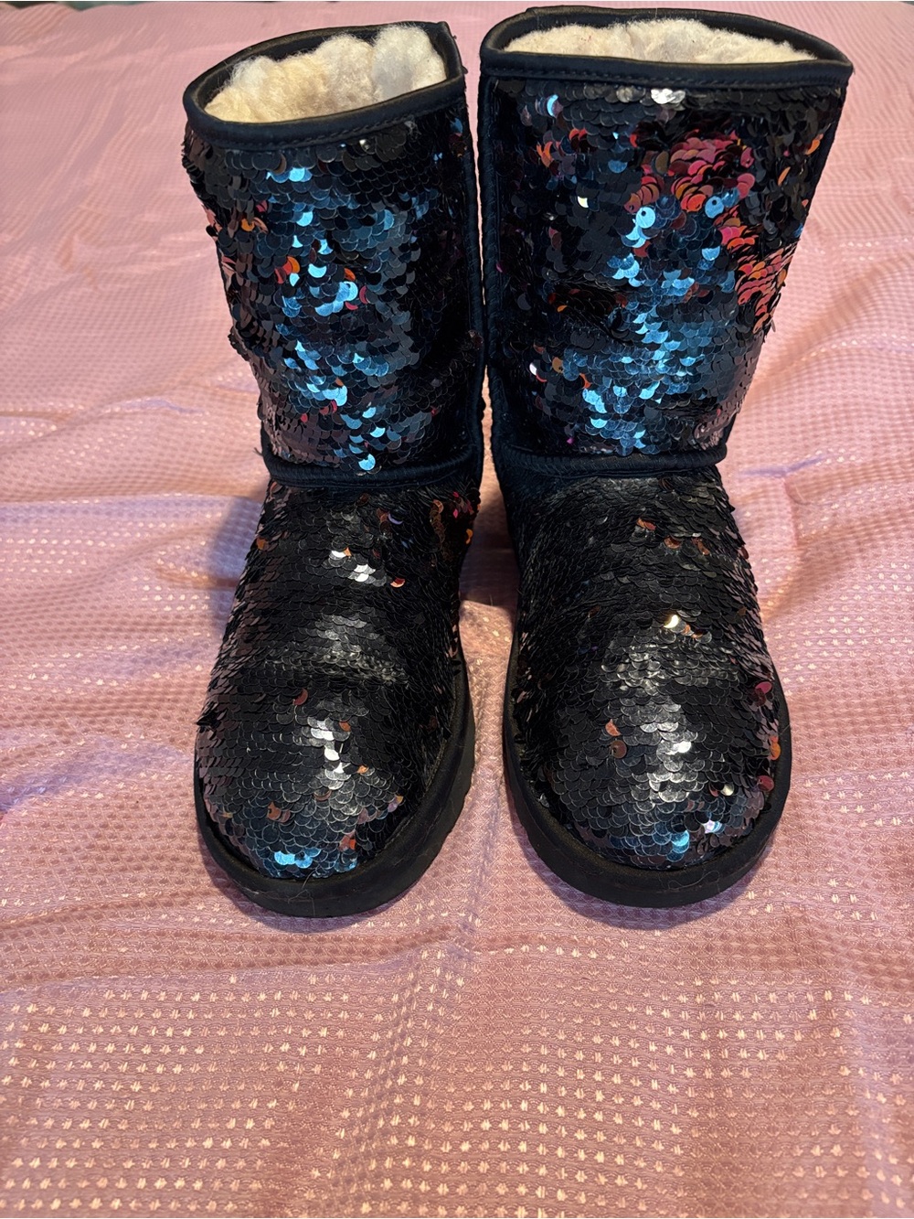 Authentic UGG Classic Short Black Sequin Boots - Women's Size 6 / EU 37